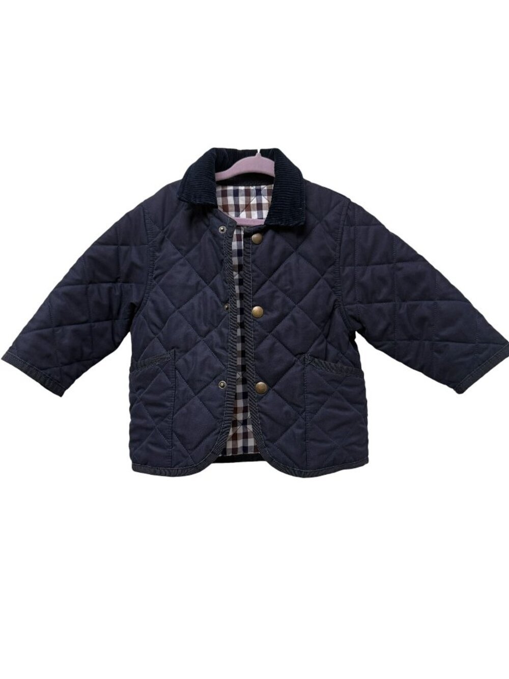 Peter Elliot Toddler Boys Quilted Jacket Size 2 Navy Barn Coat Corduroy Collar - Picture 2 of 10